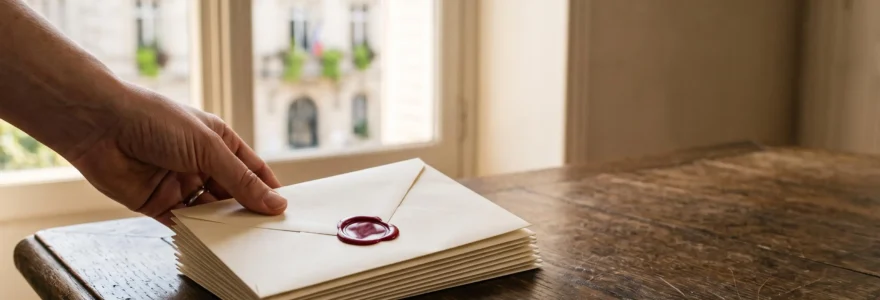 Enveloppe officielle scellée posée sur un bureau en bois, symbolisant les démarches administratives après un décès en France